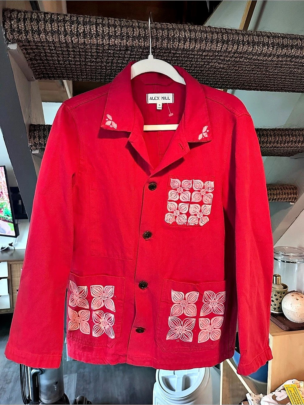 Alex Mill Standard Work Jacket in Upcycled Cotton 
Hand stamped by local artist